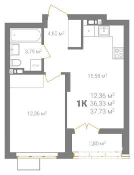 1-к квартира, вторичка, 38м2, 7/18 этаж