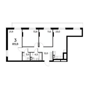 3-к квартира, вторичка, 90м2, 3/15 этаж