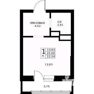 Студия квартира, строящийся дом, 22м2, 12/24 этаж