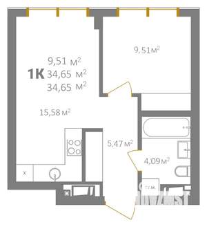 1-к квартира, строящийся дом, 35м2, 11/18 этаж