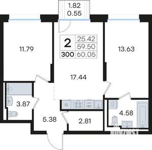 2-к квартира, вторичка, 60м2, 4/13 этаж