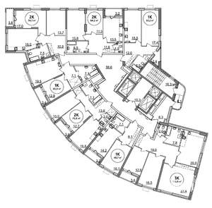1-к квартира, строящийся дом, 53м2, 19/25 этаж