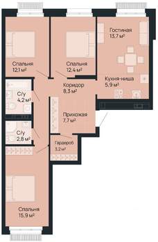 3-к квартира, вторичка, 86м2, 2/9 этаж