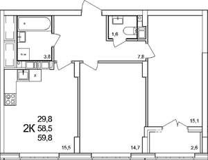 2-к квартира, вторичка, 60м2, 10/19 этаж
