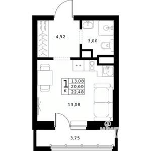 Студия квартира, строящийся дом, 22м2, 7/24 этаж