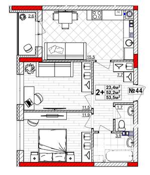 2-к квартира, вторичка, 54м2, 2/4 этаж