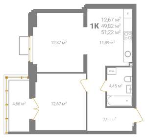 1-к квартира, вторичка, 51м2, 2/18 этаж