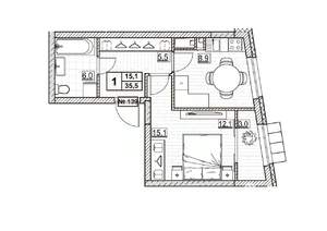 1-к квартира, вторичка, 36м2, 17/24 этаж