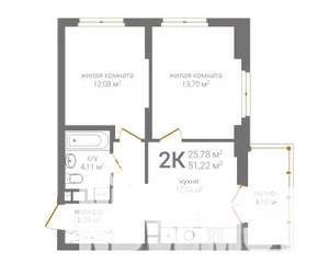 2-к квартира, вторичка, 51м2, 2/19 этаж