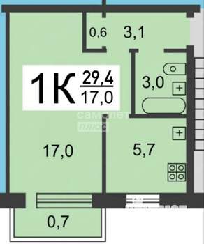 1-к квартира, вторичка, 29м2, 2/5 этаж