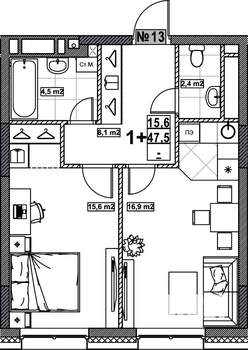 1-к квартира, вторичка, 48м2, 2/24 этаж