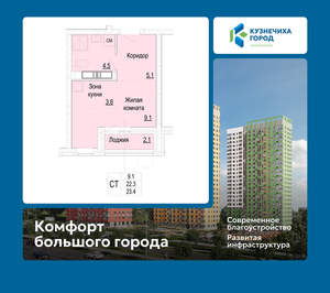 Студия квартира, вторичка, 23м2, 18/25 этаж