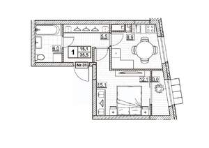 1-к квартира, вторичка, 36м2, 5/24 этаж