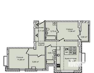 2-к квартира, вторичка, 72м2, 2/16 этаж