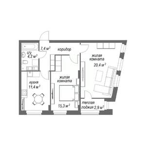 2-к квартира, строящийся дом, 62м2, 3/9 этаж