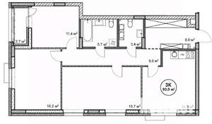 3-к квартира, вторичка, 93м2, 5/14 этаж