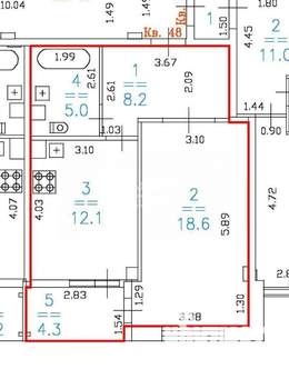 1-к квартира, вторичка, 44м2, 4/10 этаж