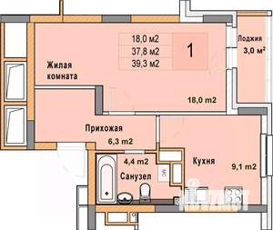 1-к квартира, вторичка, 39м2, 8/25 этаж