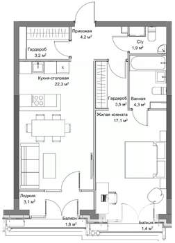 1-к квартира, строящийся дом, 62м2, 6/6 этаж