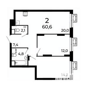 2-к квартира, вторичка, 61м2, 10/19 этаж