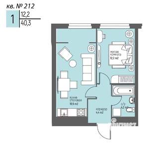 1-к квартира, вторичка, 40м2, 21/25 этаж