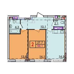 2-к квартира, вторичка, 59м2, 11/18 этаж