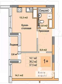 1-к квартира, вторичка, 38м2, 20/25 этаж