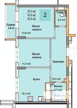 2-к квартира, вторичка, 56м2, 20/25 этаж