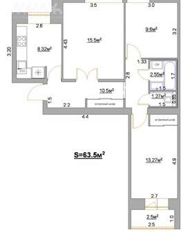 3-к квартира, вторичка, 61м2, 1/9 этаж