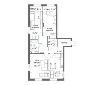 3-к квартира, строящийся дом, 101м2, 7/9 этаж