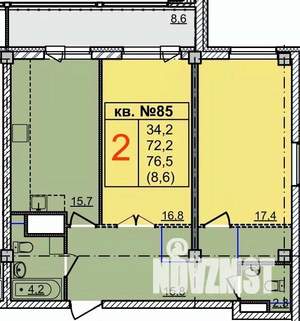 2-к квартира, строящийся дом, 73м2, 16/17 этаж