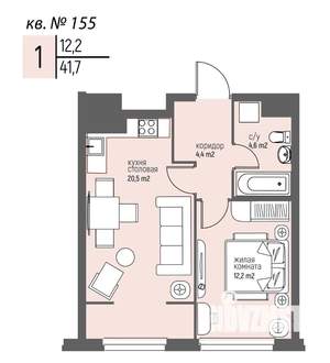 1-к квартира, вторичка, 42м2, 14/25 этаж