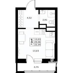 Студия квартира, строящийся дом, 22м2, 8/24 этаж