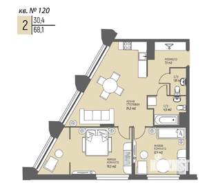 2-к квартира, вторичка, 68м2, 10/25 этаж