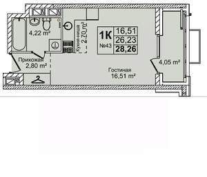 Студия квартира, строящийся дом, 28м2, 7/16 этаж
