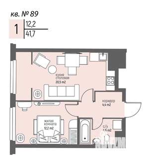 1-к квартира, вторичка, 42м2, 7/25 этаж