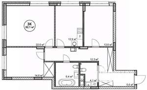 3-к квартира, вторичка, 92м2, 2/14 этаж