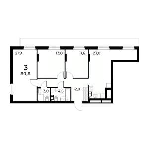 3-к квартира, вторичка, 90м2, 2/15 этаж