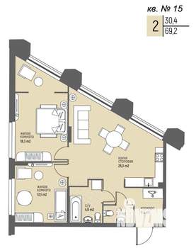 2-к квартира, вторичка, 69м2, 2/25 этаж