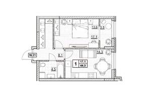 1-к квартира, вторичка, 44м2, 4/24 этаж