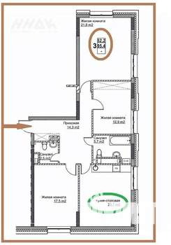 3-к квартира, вторичка, 95м2, 3/16 этаж