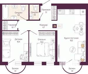 2-к квартира, вторичка, 57м2, 3/11 этаж