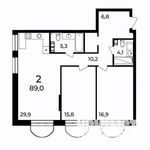 2-к квартира, вторичка, 89м2, 4/9 этаж