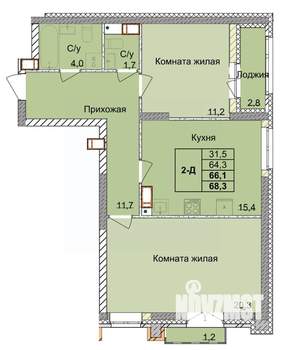 2-к квартира, вторичка, 66м2, 2/18 этаж