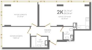 2-к квартира, строящийся дом, 84м2, 22/24 этаж