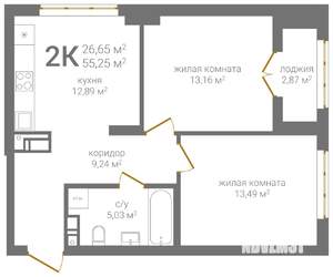 2-к квартира, вторичка, 55м2, 15/24 этаж