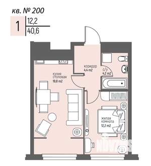 1-к квартира, вторичка, 41м2, 19/25 этаж