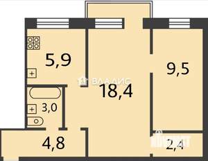 2-к квартира, вторичка, 55м2, 4/4 этаж