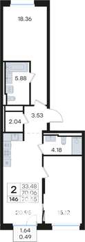 2-к квартира, вторичка, 71м2, 3/13 этаж