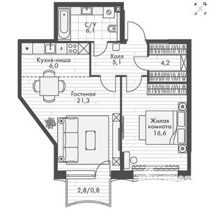 2-к квартира, вторичка, 60м2, 3/16 этаж